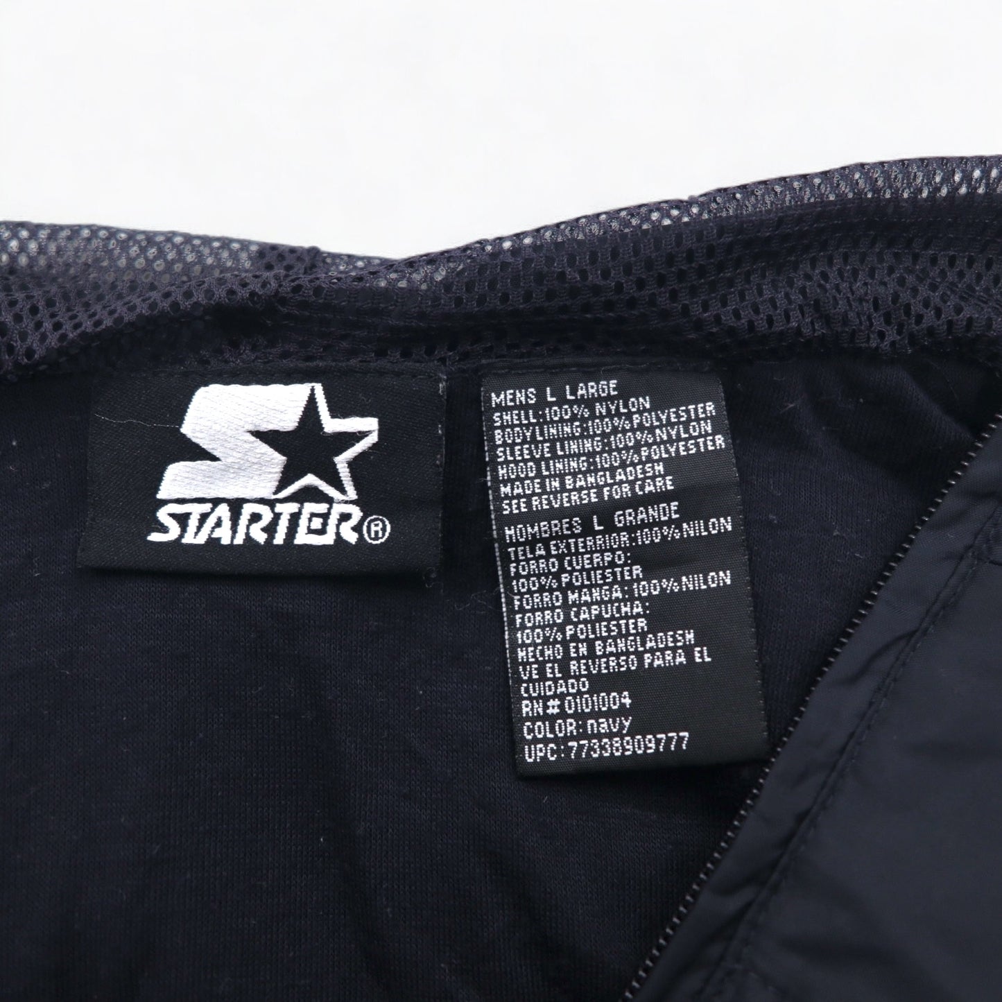 STARTER Layered Anorak Parka Half Zip Nylon Jacket L Black One Point Logo Embroidery