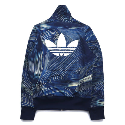 adidas originals ファイヤーバード スタンドカラー ハイネック トラックジャケット ジャージ M ネイビー 総柄 トレフォイルロゴ 3ストライプ Blue Geology Fire Bird Track Top BQ1001