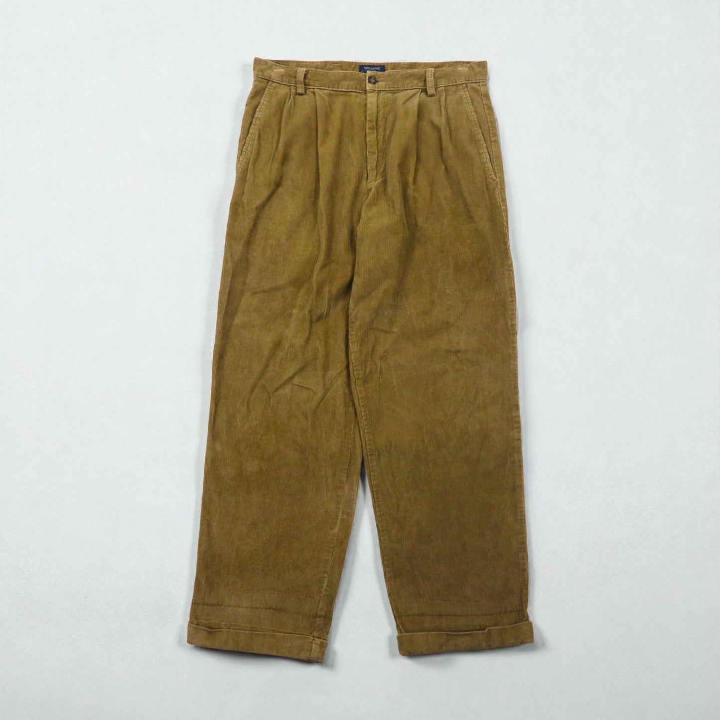 DOCKERS (Levi's) 2000s Wide-leg Corduroy Chino Pants, Size M, Beige, with Double Cuffs