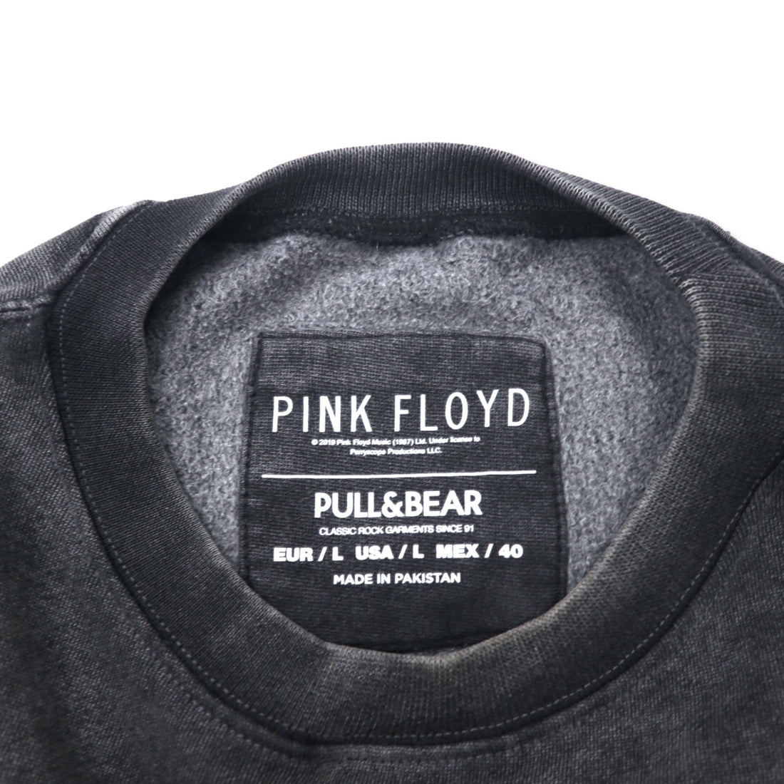 PINK FLOYD Pink Floyd band print sweatshirt L Grey cotton bleach vintage finish PULL &amp; BEAR Made in Pakistan