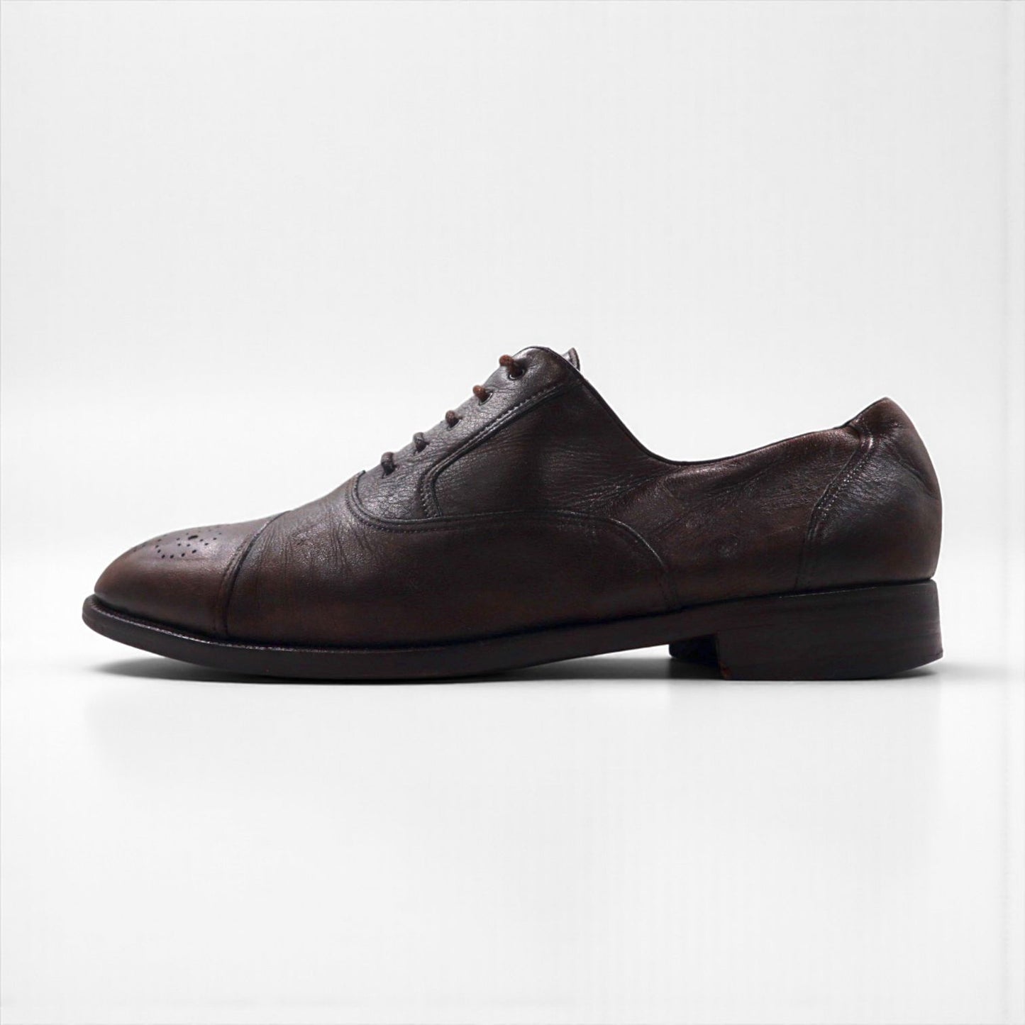 MORESCHI Italian-made semi-brogue dress shoes, size 27.5cm, brown genuine leather with medallion detailing.