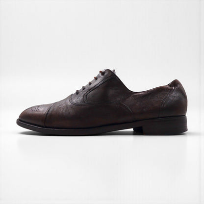 MORESCHI Italian-made semi-brogue dress shoes, size 27.5cm, brown genuine leather with medallion detailing.