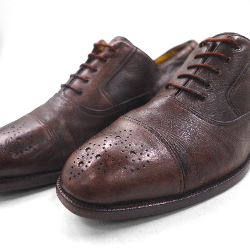 MORESCHI Italian-made semi-brogue dress shoes, size 27.5cm, brown genuine leather with medallion detailing.