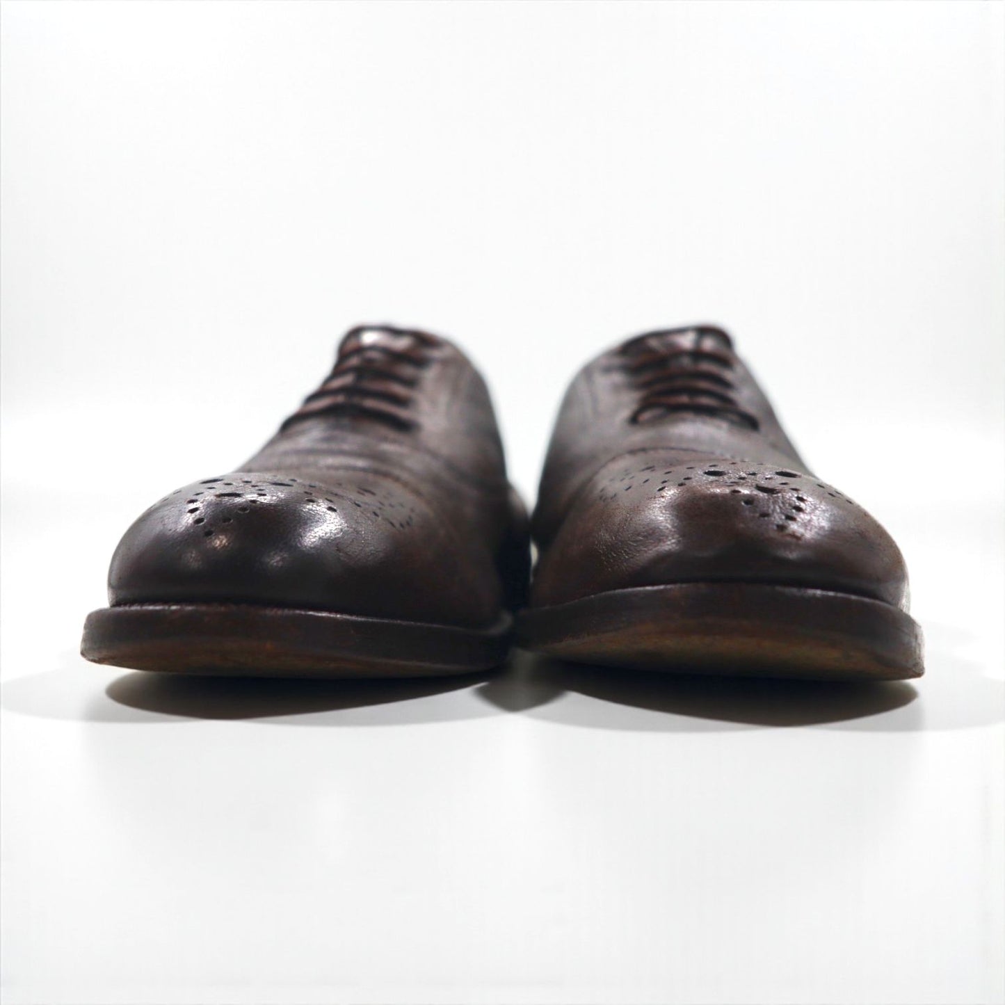 MORESCHI Italian-made semi-brogue dress shoes, size 27.5cm, brown genuine leather with medallion detailing.
