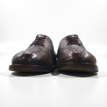 MORESCHI Italian-made semi-brogue dress shoes, size 27.5cm, brown genuine leather with medallion detailing.