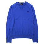 日本然リトテ-古着オンライン-FRED PERRY Vネック メリノウール ニット セーター S ブルー ワンポイントロゴ刺繍 K8225-FRED PERRY V-neck merino wool knit sweater S blue one point logo embroidery K8225