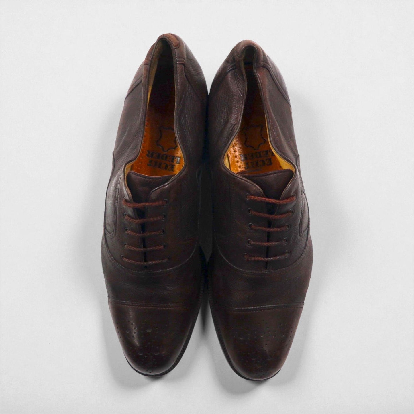 MORESCHI Italian-made semi-brogue dress shoes, size 27.5cm, brown genuine leather with medallion detailing.