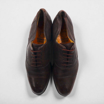 MORESCHI Italian-made semi-brogue dress shoes, size 27.5cm, brown genuine leather with medallion detailing.