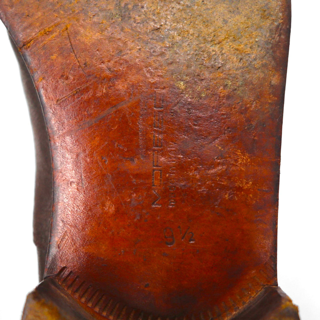 MORESCHI Italian-made semi-brogue dress shoes, size 27.5cm, brown genuine leather with medallion detailing.