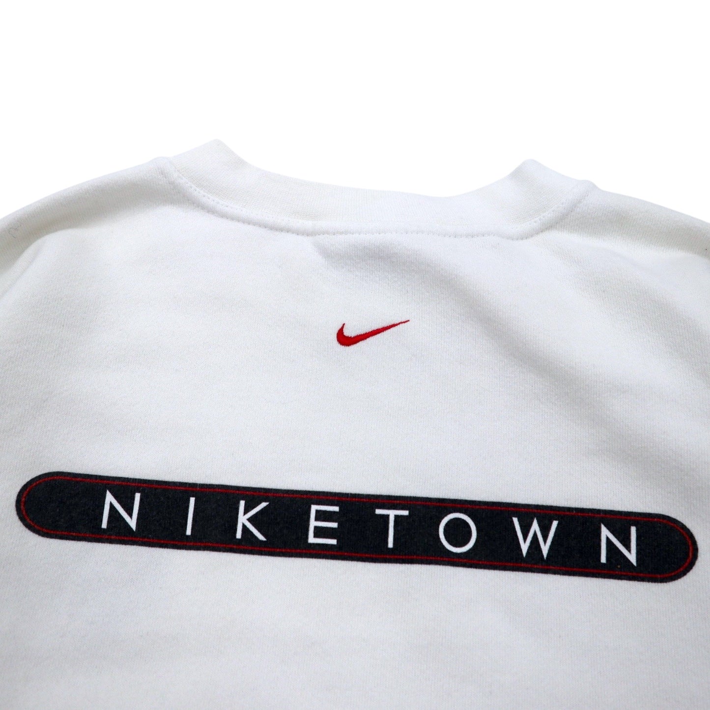 NIKE 90年代 USA製 スウッシュロゴ 刺繍 スウェット M ホワイト コットン NIKE TOWN バックロゴ プリント