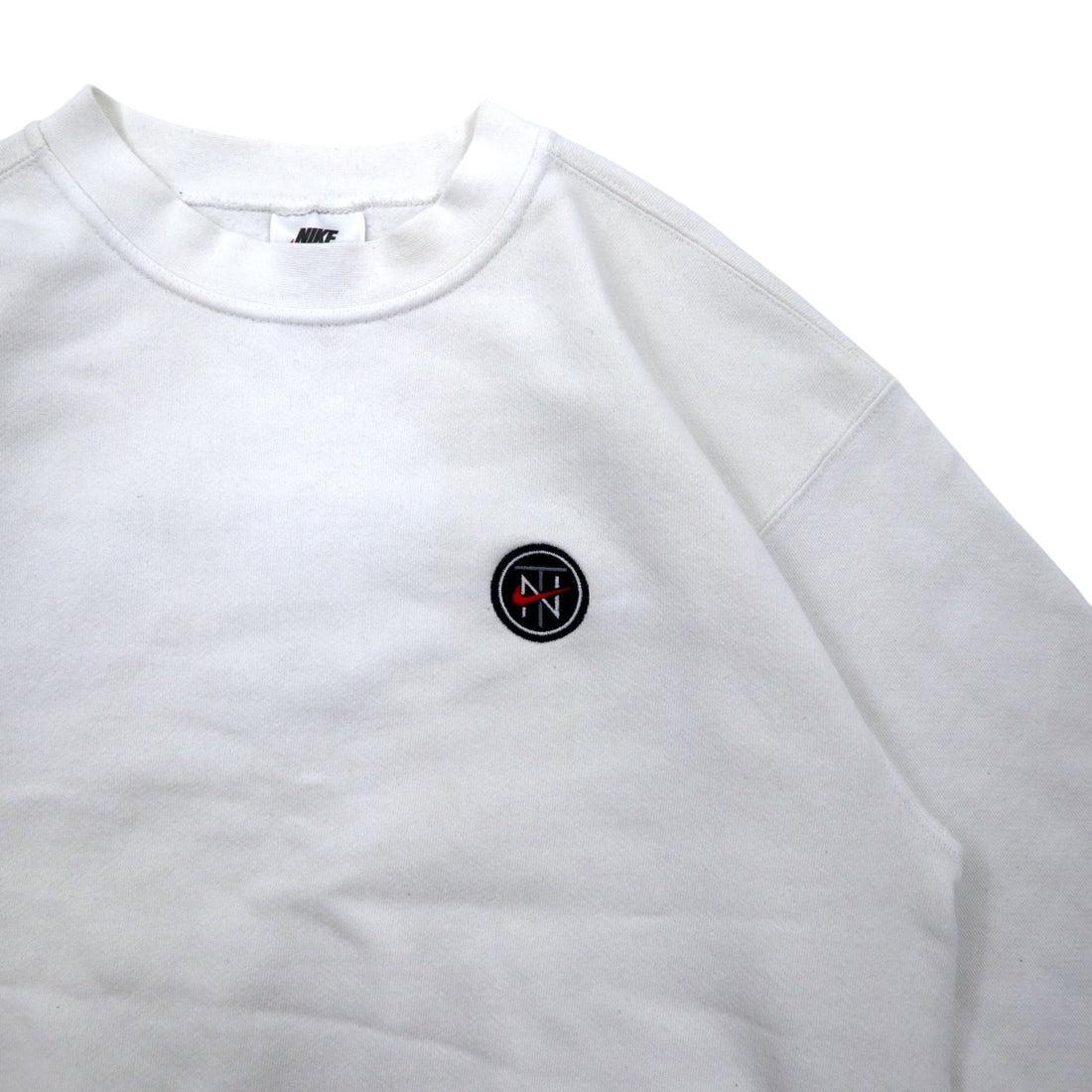 NIKE 90s USA made Swoosh logo embroidered sweatshirt M White cotton NIKE TOWN back logo print