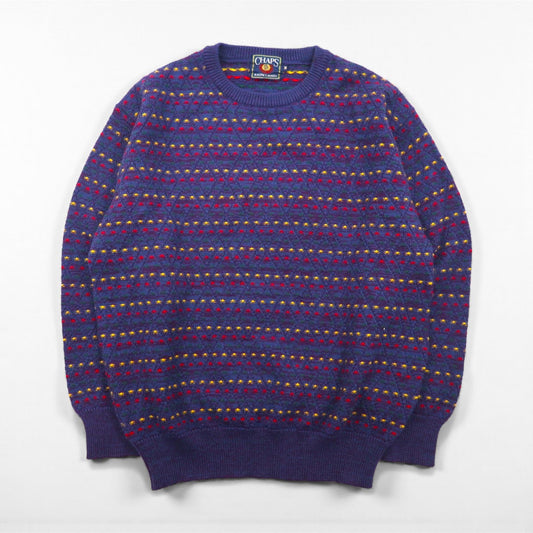 CHAPS RALPH LAUREN 90年代 日本製 クルーネック 総柄 ニット セーター M ネイビー ウール