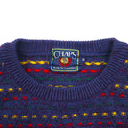CHAPS RALPH LAUREN 90年代 日本製 クルーネック 総柄 ニット セーター M ネイビー ウール