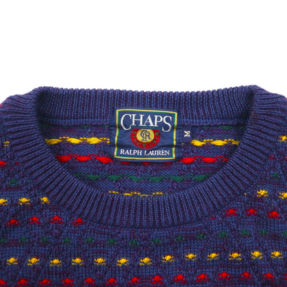 CHAPS RALPH LAUREN 90年代 日本製 クルーネック 総柄 ニット セーター M ネイビー ウール