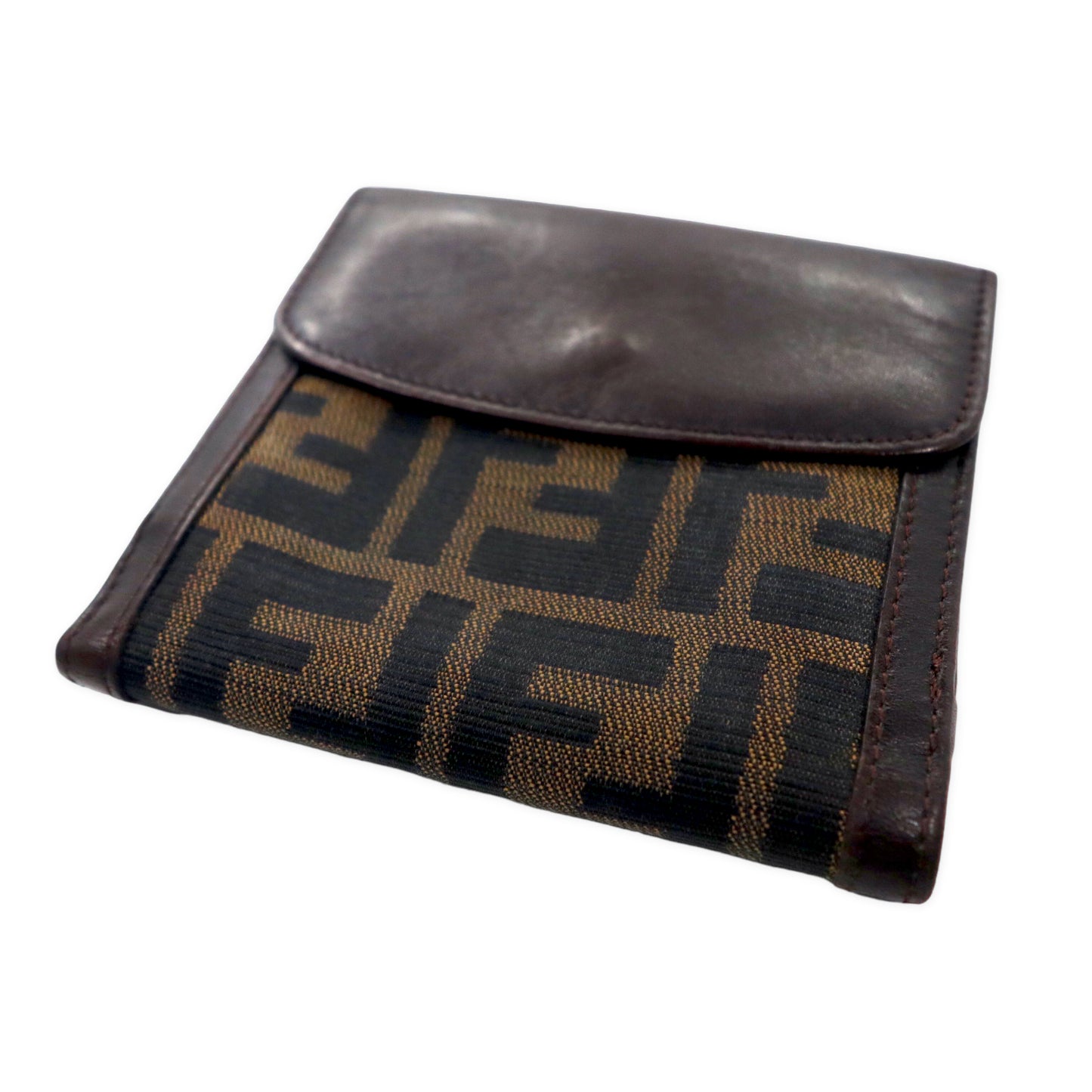 FENDI Zukka Folding Wallet Compact Wallet Brown Leather Canvas ...
