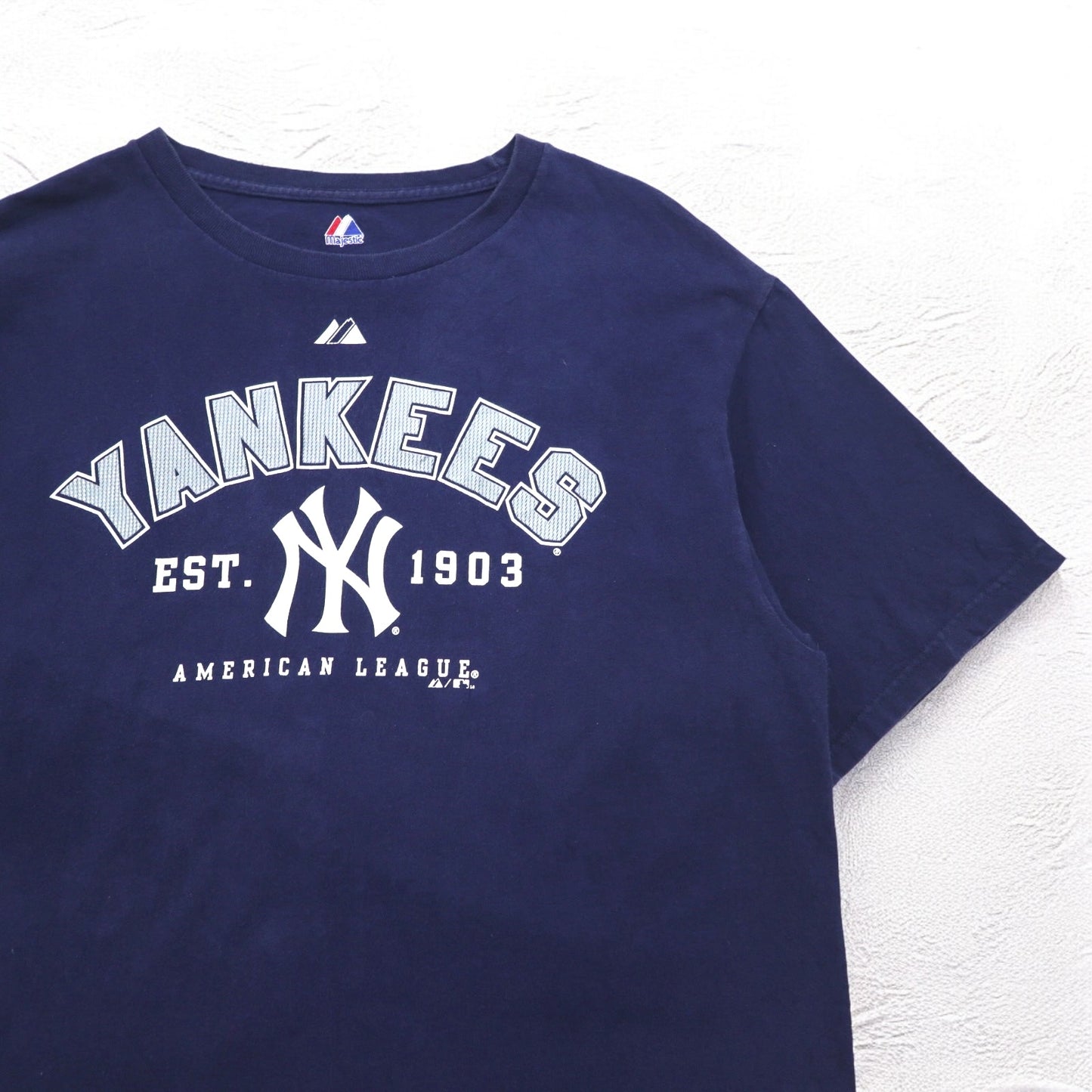 majestic ベースボール プリント Tシャツ L ネイビー MLB NEWYORK YANKEES ホンジュラス製