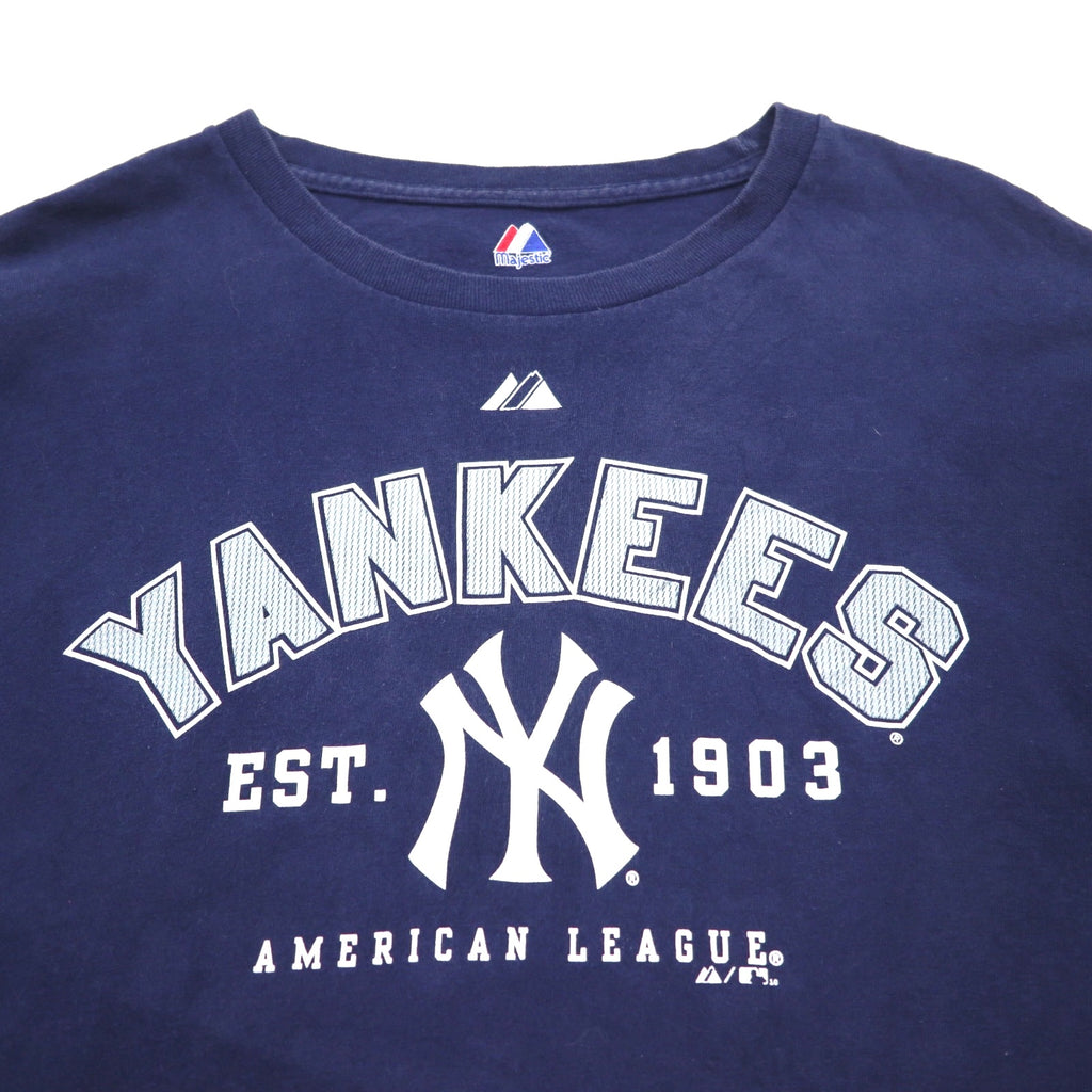 majestic ベースボール プリント Tシャツ L ネイビー MLB NEWYORK YANKEES ホンジュラス製