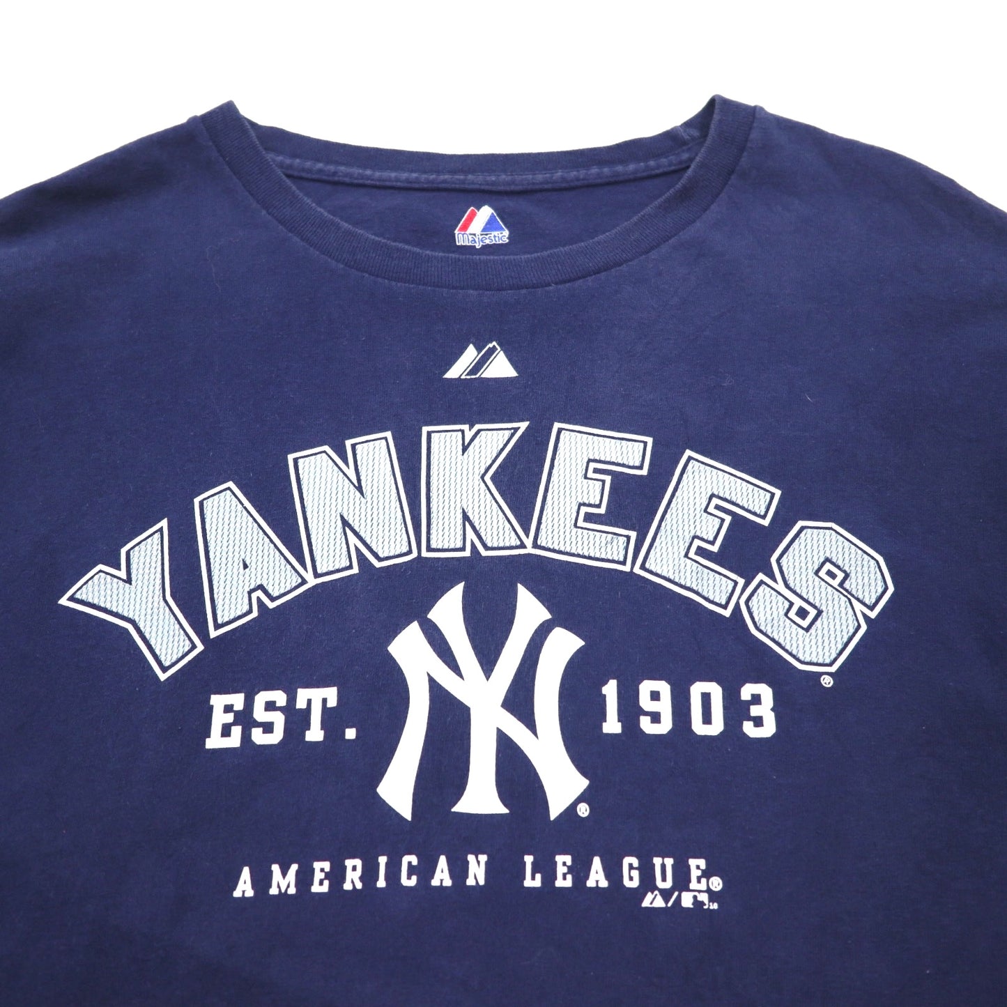 majestic ベースボール プリント Tシャツ L ネイビー MLB NEWYORK YANKEES ホンジュラス製