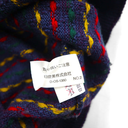 CHAPS RALPH LAUREN 90年代 日本製 クルーネック 総柄 ニット セーター M ネイビー ウール