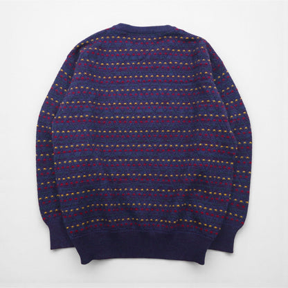 CHAPS RALPH LAUREN 90年代 日本製 クルーネック 総柄 ニット セーター M ネイビー ウール