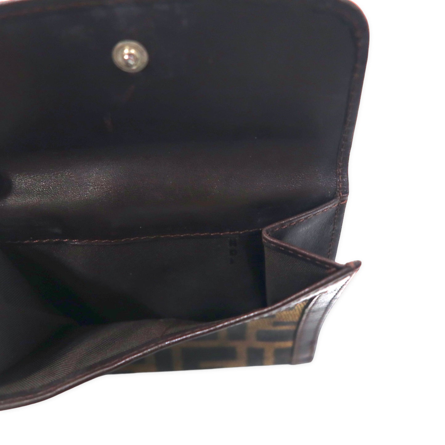 FENDI Zukka Folding Wallet Compact Wallet Brown Leather Canvas ...