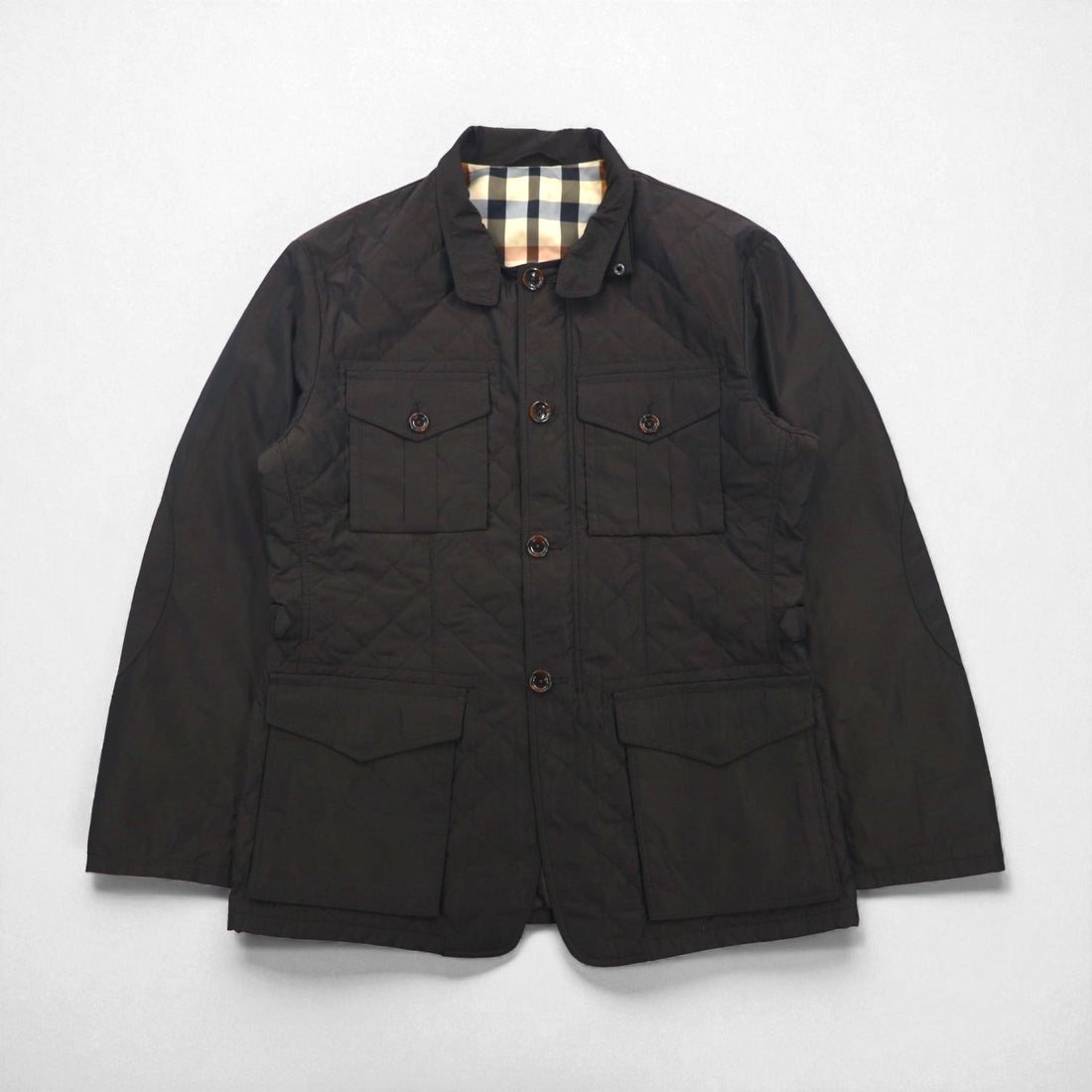 DAKS 4-Pocket Hunting Jacket, Size M, Quilted, Padded, Chin Strap, Elbow Patches, Made in Japan