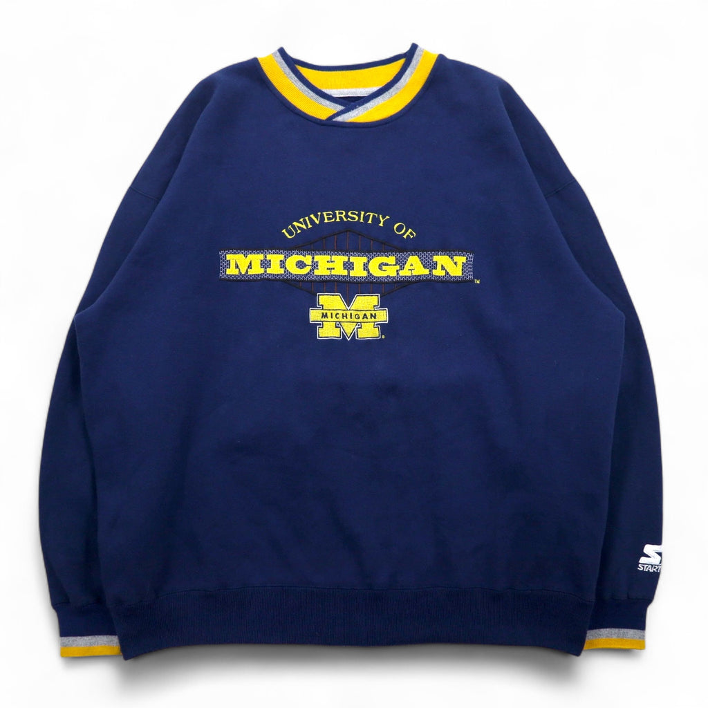 STARTER 90年代 カレッジ刺繍 リブライン スウェット XL ネイビー MICHIGAN ミシガン