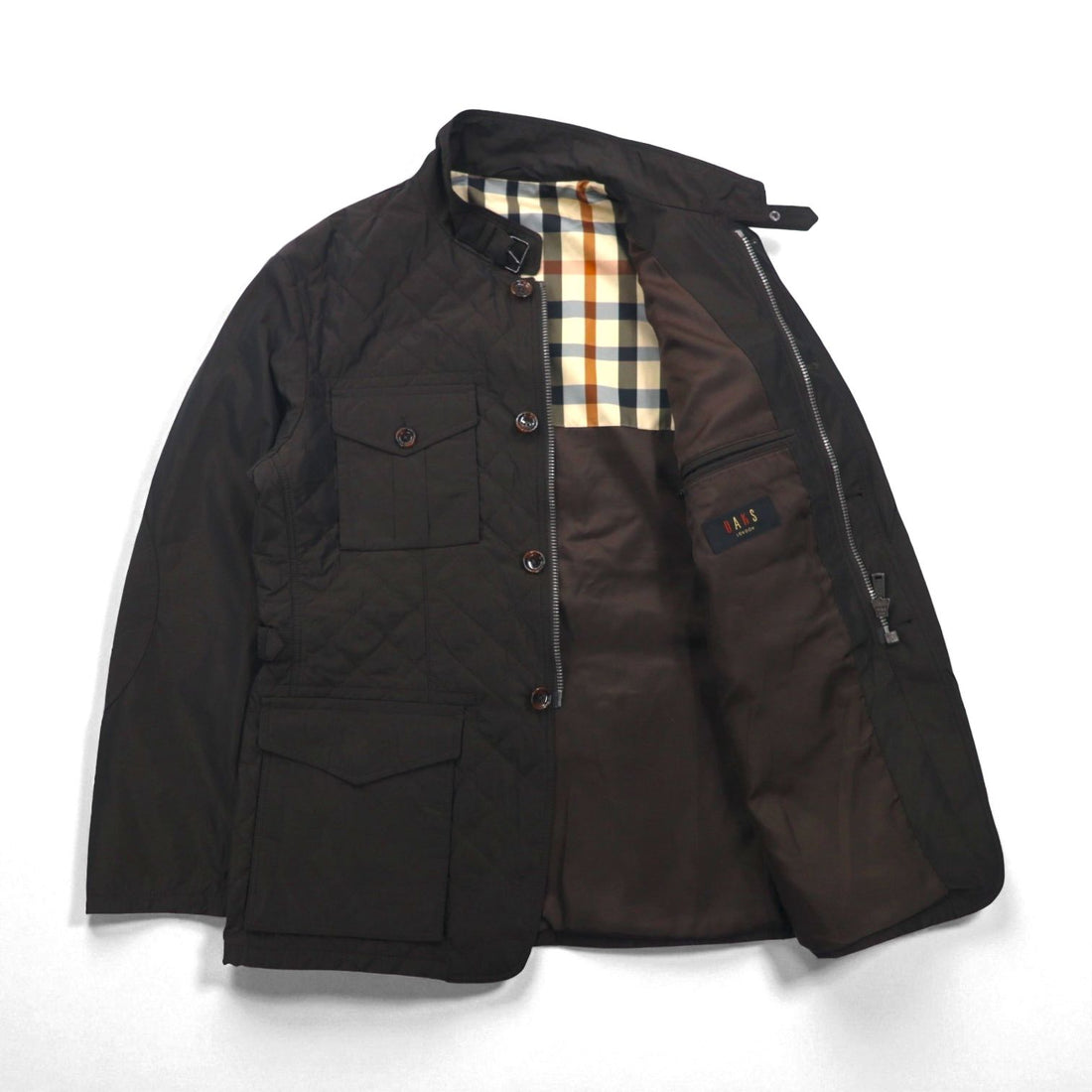 DAKS 4-Pocket Hunting Jacket, Size M, Quilted, Padded, Chin Strap, Elbow Patches, Made in Japan