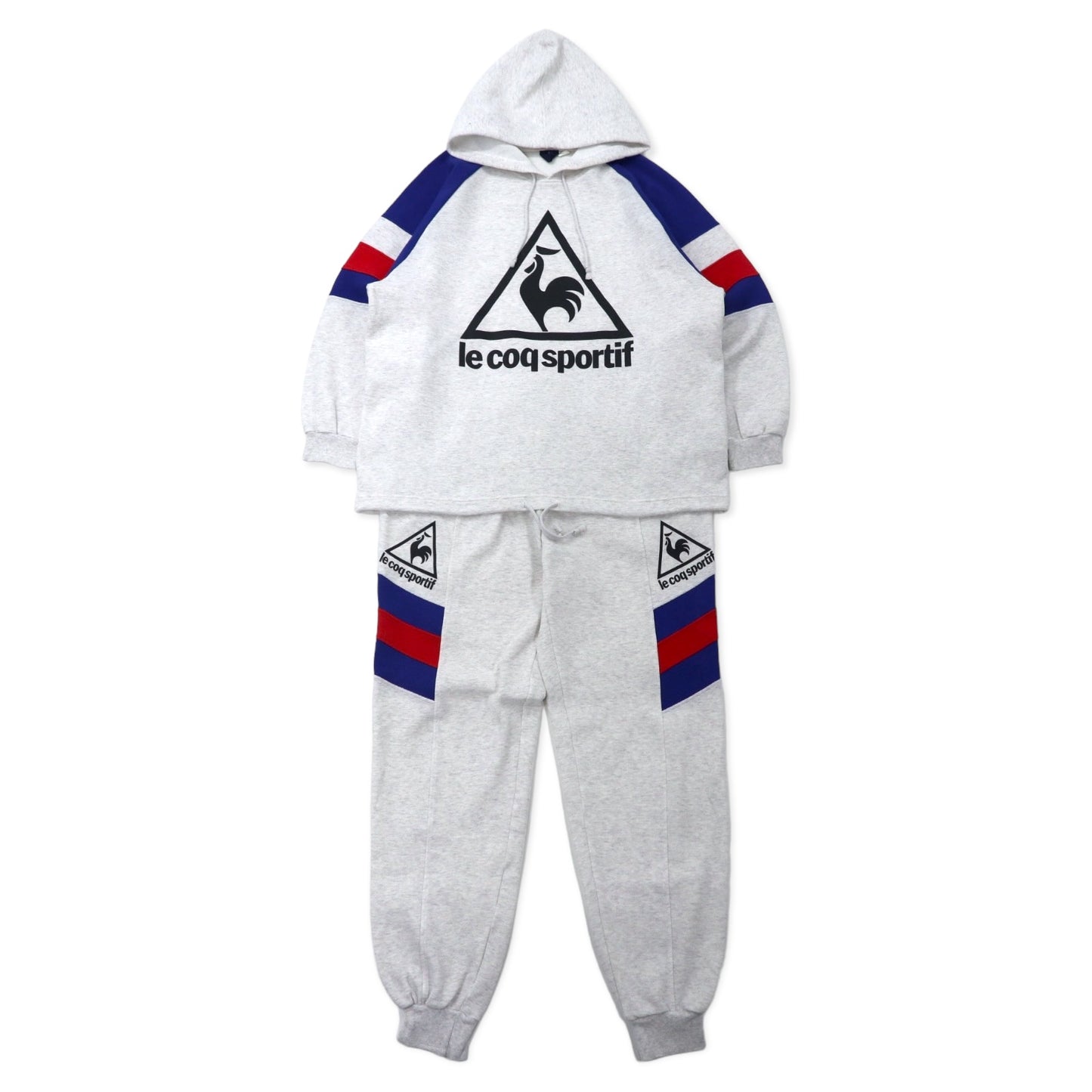 le coq sportif 90年代 ロゴプリント プルオーバーパーカー セットアップ ジャージ LL グレー トリコロール ポリエステル コットン 日本製