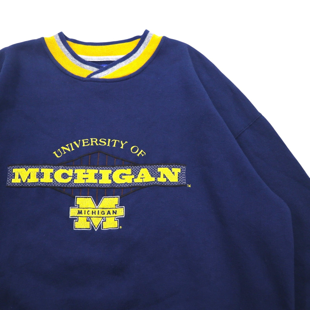 STARTER 90年代 カレッジ刺繍 リブライン スウェット XL ネイビー MICHIGAN ミシガン