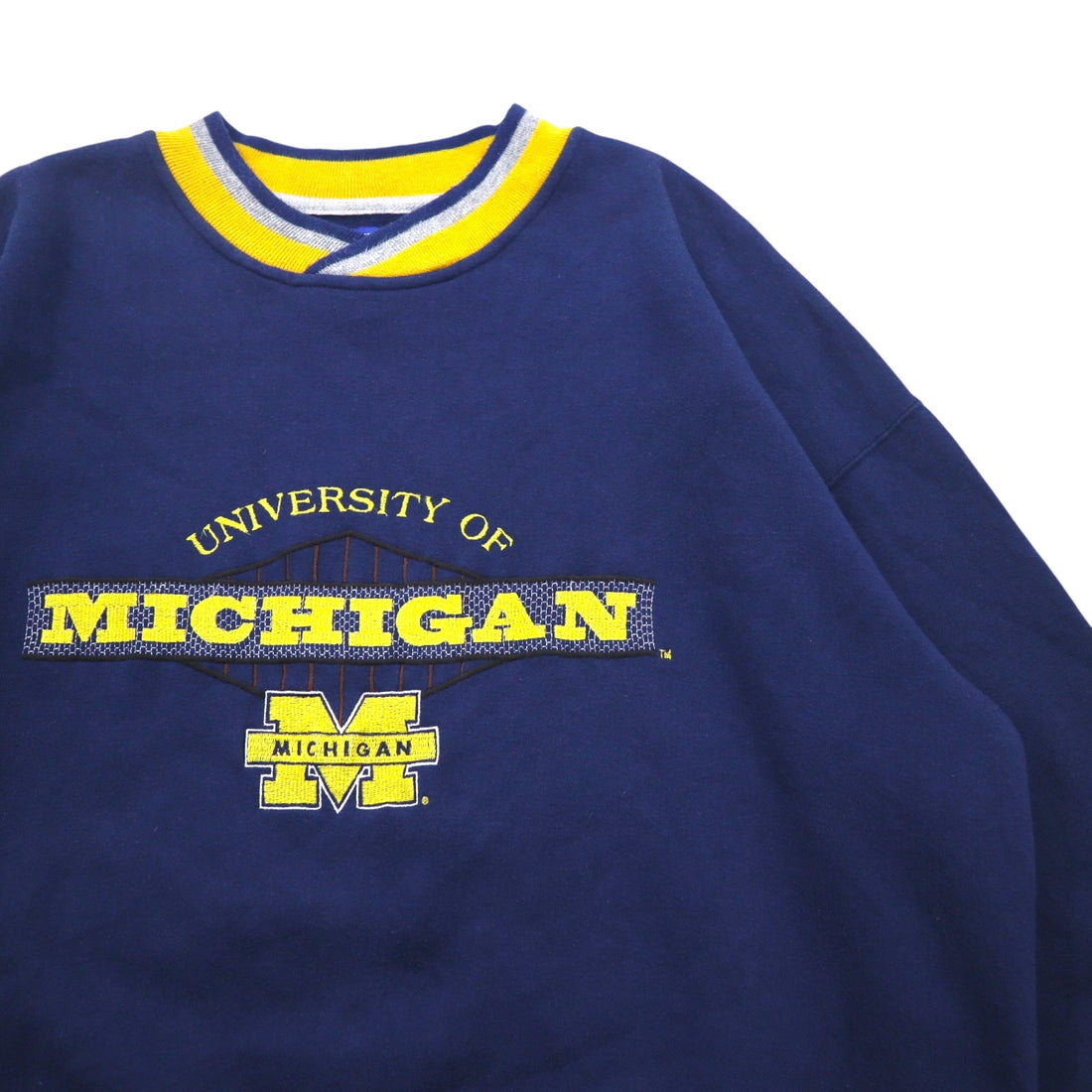 STARTER 90s College Embroidery Rib Line Sweatshirt XL Navy MICHIGAN