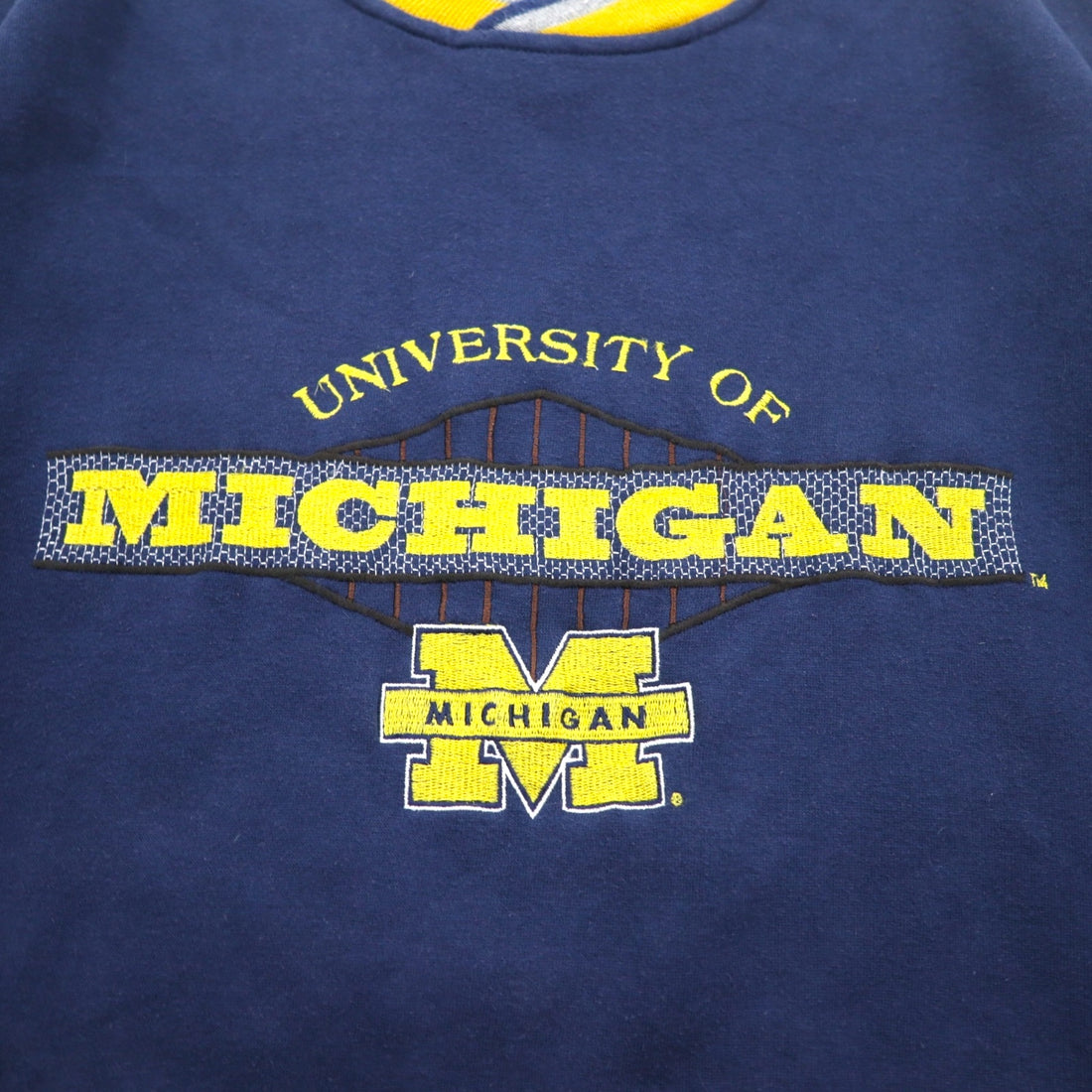 STARTER 90s College Embroidery Rib Line Sweatshirt XL Navy MICHIGAN