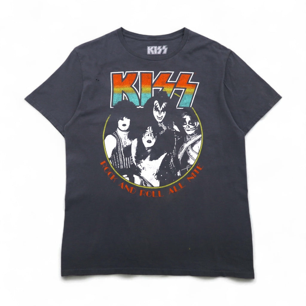 KISS Rock Band T-Shirt, Size L, Gray, Cotton, ROCK AND ROLL ALL NITE
