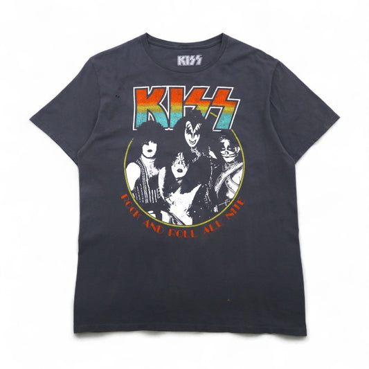 KISS キッス ロック バンド Tシャツ L グレー コットン ROCK AND ROLL ALL NITE