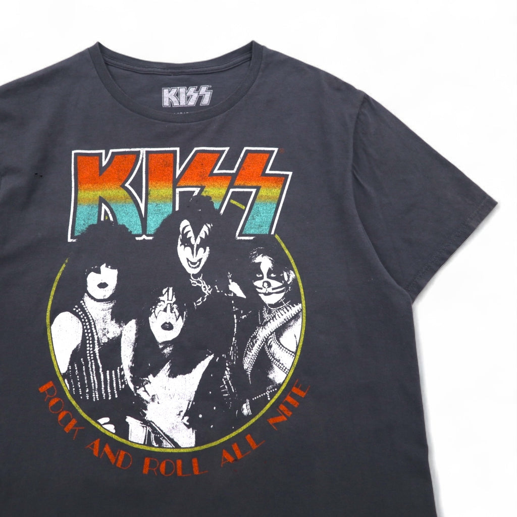KISS Rock Band T-Shirt, Size L, Gray, Cotton, ROCK AND ROLL ALL NITE