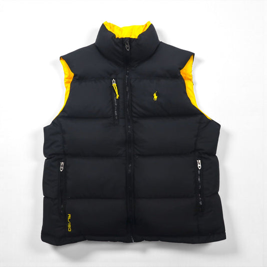 Polo Ralph Lauren スタンドカラー ダウンベスト L ブラック イエロー スモールポニー TALONジップ