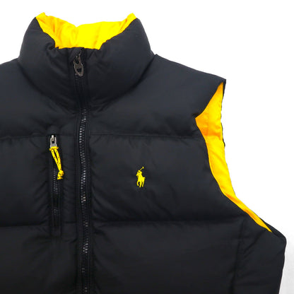 Polo Ralph Lauren Stand Collar Down Vest, Size L, Black and Yellow, Small Pony, Talon Zip
