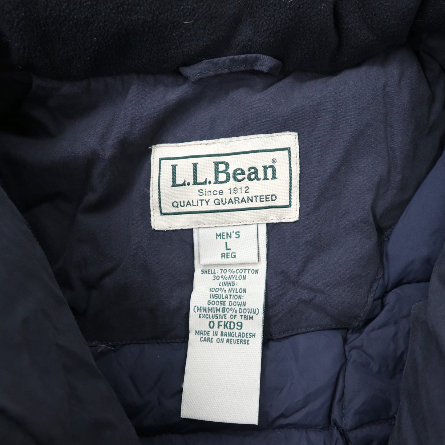 L.L.Bean グースダウンパーカー ダウンジャケット L ネイビー コットン ナイロン フード着脱式 ダブルジップ