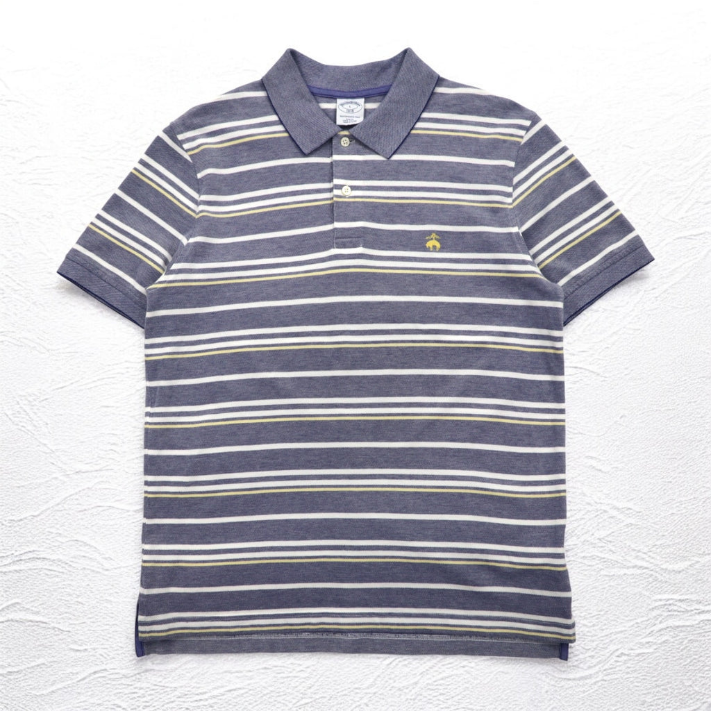 Brooks Brothers  ボーダー ポロシャツ L ブルー PERFORMANCE POLO SLIM FIT