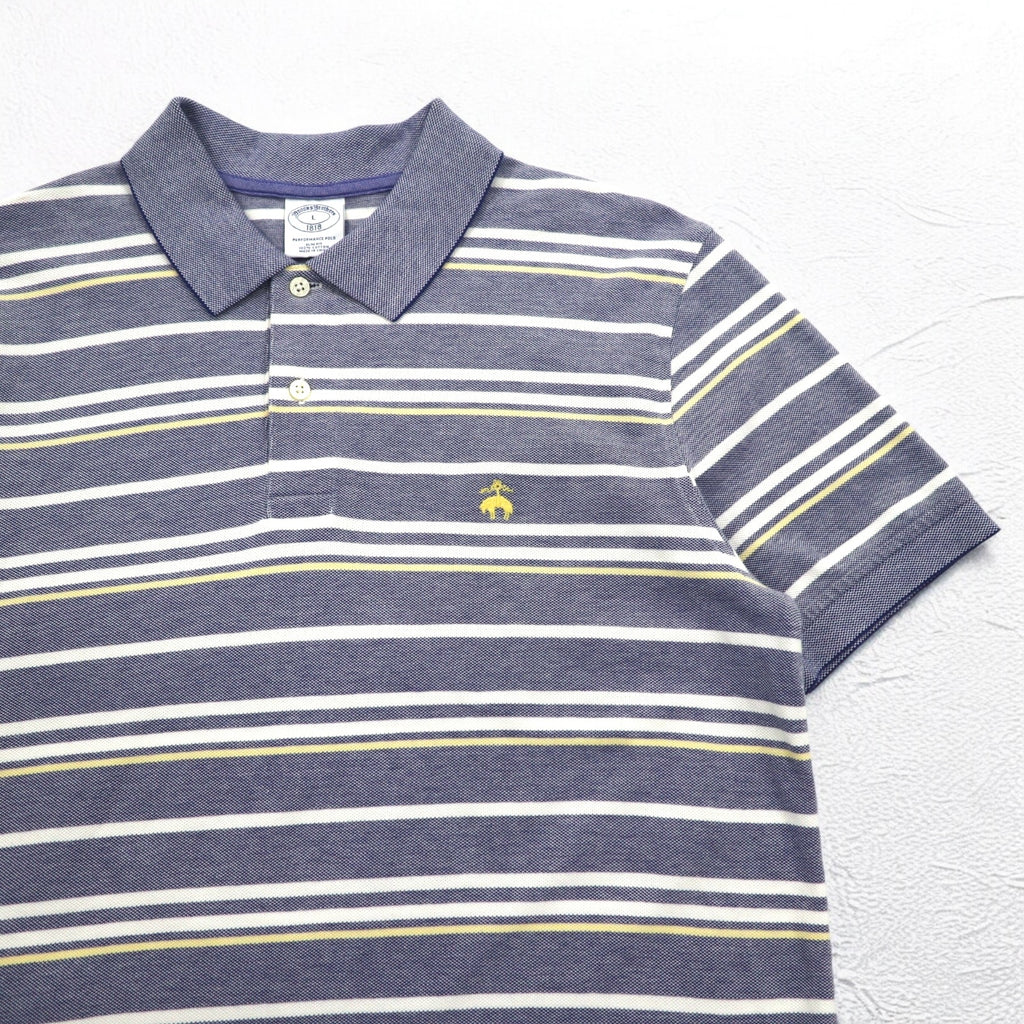 Brooks Brothers  ボーダー ポロシャツ L ブルー PERFORMANCE POLO SLIM FIT