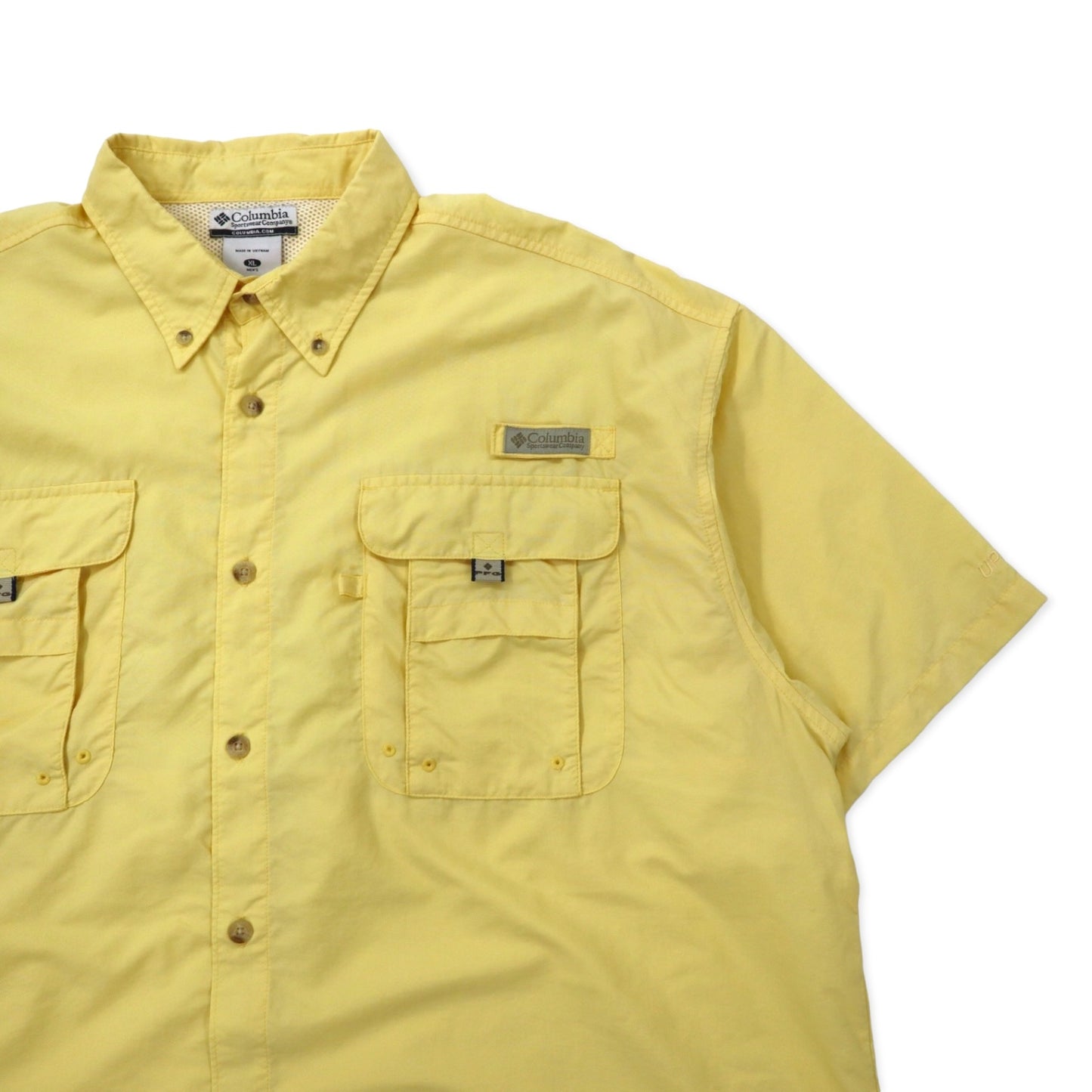 Columbia PFG バハマ II ショートスリーブシャツ フィッシングシャツ XL イエロー ナイロン ONNI-SHADE ビッグサイズ BAHAMA II S/S SHIRT FM7047