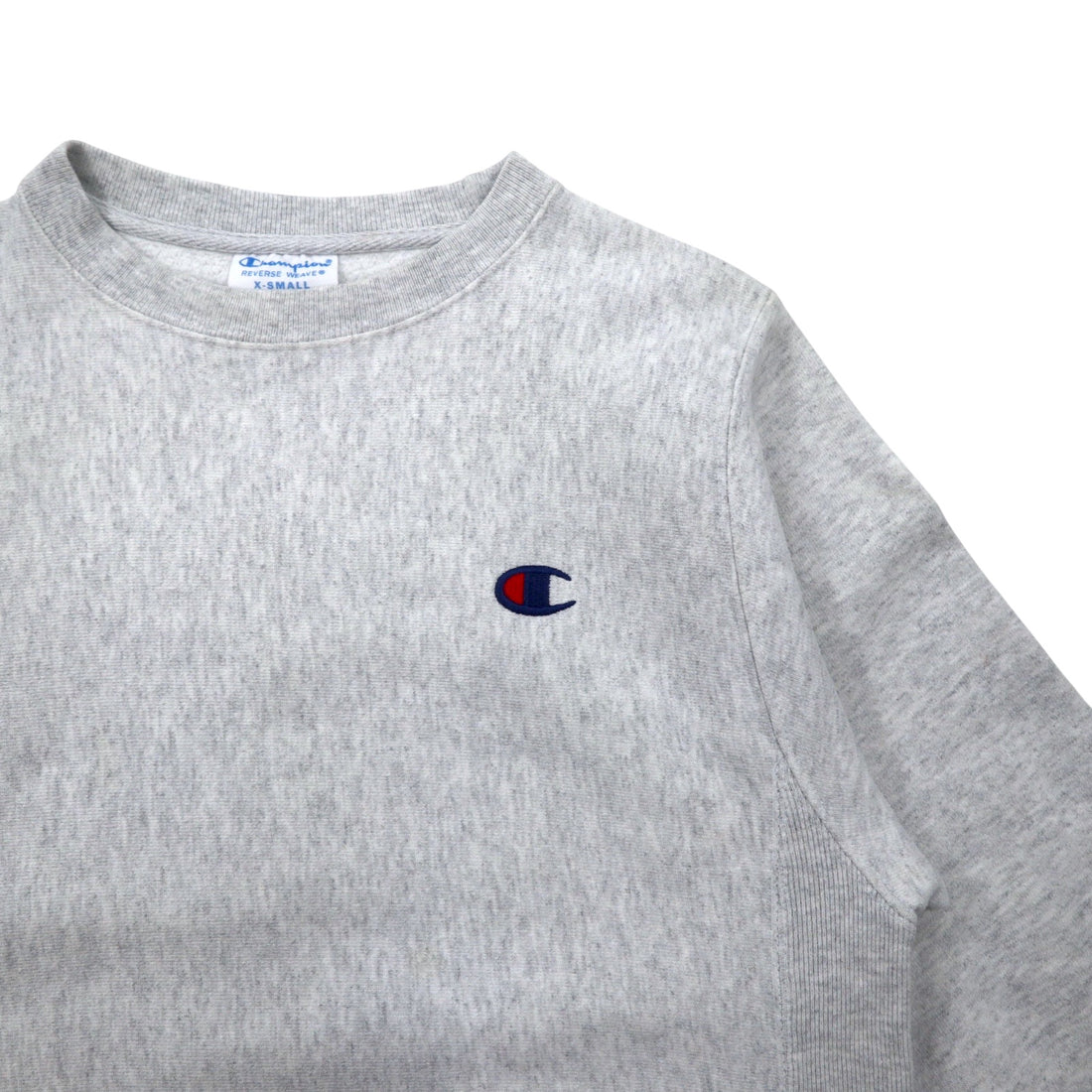 Champion Reverse Weave Sweatshirt M Grey Cotton Logo Embroidery Blue Single Tag Reprint REVERSE WEAVE