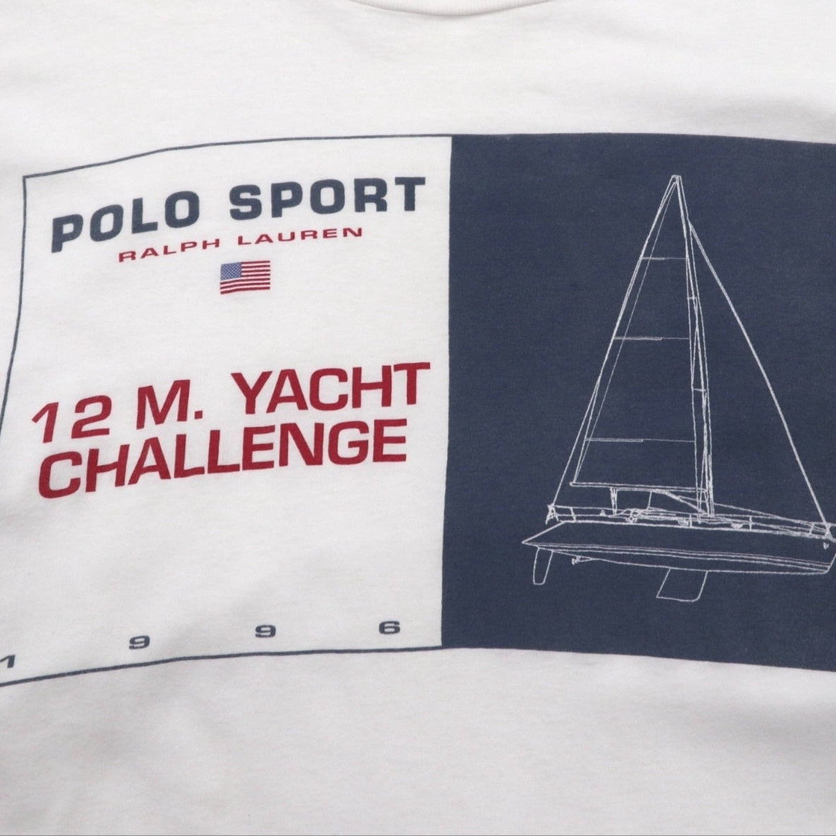 POLO SPORT RALPH LAUREN 90s USA Made Long Sleeve T-Shirt Long T XL White 12M. YACHT CHALLENGE Sleeve Print