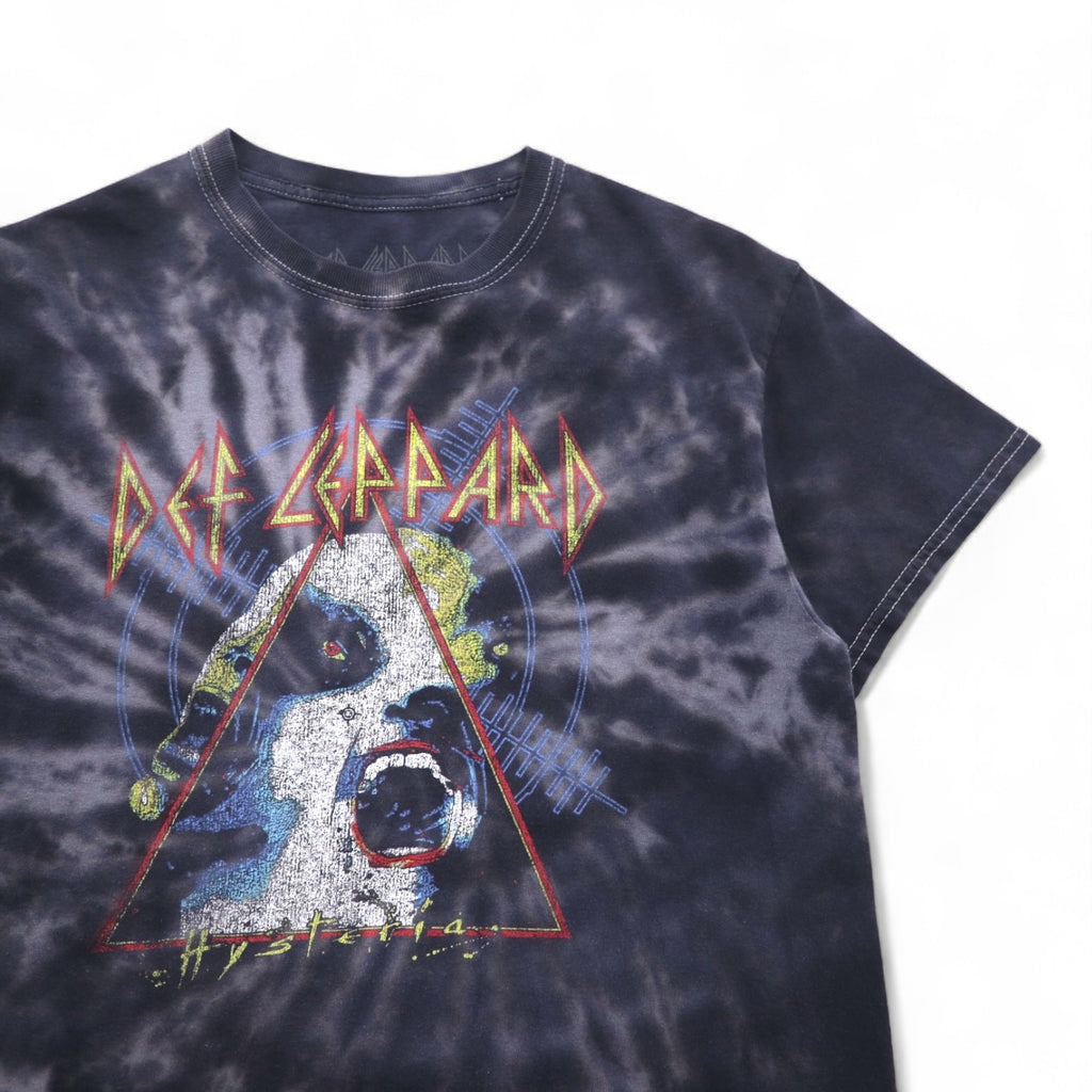 DEF LEPPARD Hysteria Rock Band T-Shirt, Size M, Gray, Tie-Dye, Bleach