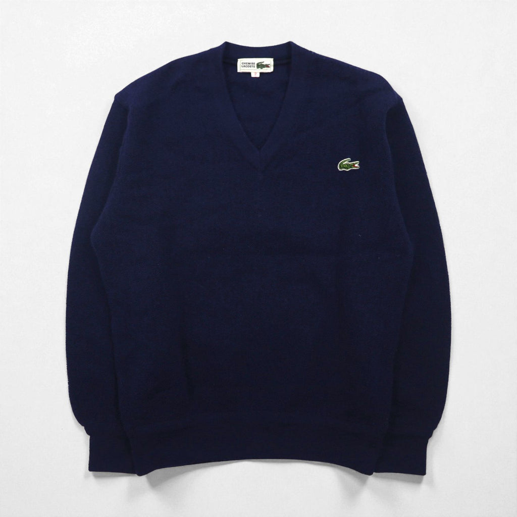 CHEMISE LACOSTE 80年代 日本製 Vネック ニット セーター S ネイビー ワンポイントロゴ