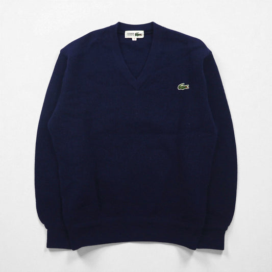 CHEMISE LACOSTE 80年代 日本製 Vネック ニット セーター S ネイビー ワンポイントロゴ
