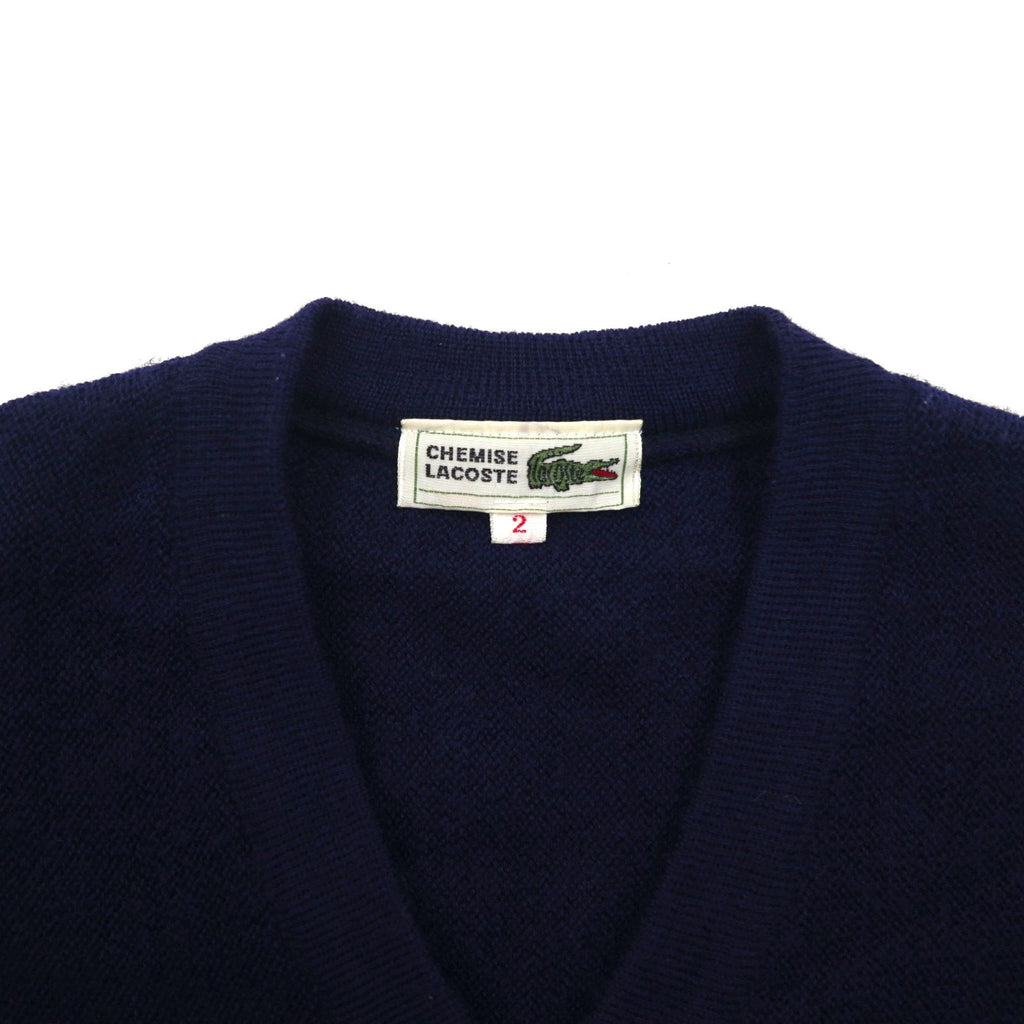 CHEMISE LACOSTE 80年代 日本製 Vネック ニット セーター S ネイビー ワンポイントロゴ