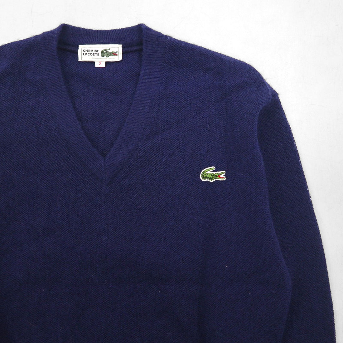 CHEMISE LACOSTE 80年代 日本製 Vネック ニット セーター S ネイビー ワンポイントロゴ