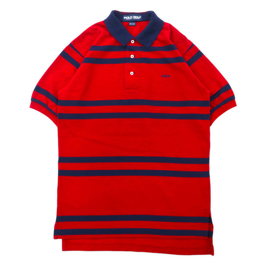 日本然リトテ-古着オンライン-POLO GOLF RALPH LAUREN ボーダー ポロシャツ L レッド コットン ワンポイントロゴ刺繍-POLO GOLF RALPH LAUREN STRIPED Polo Shirt L Red Cotton One Point Logo Embroidery