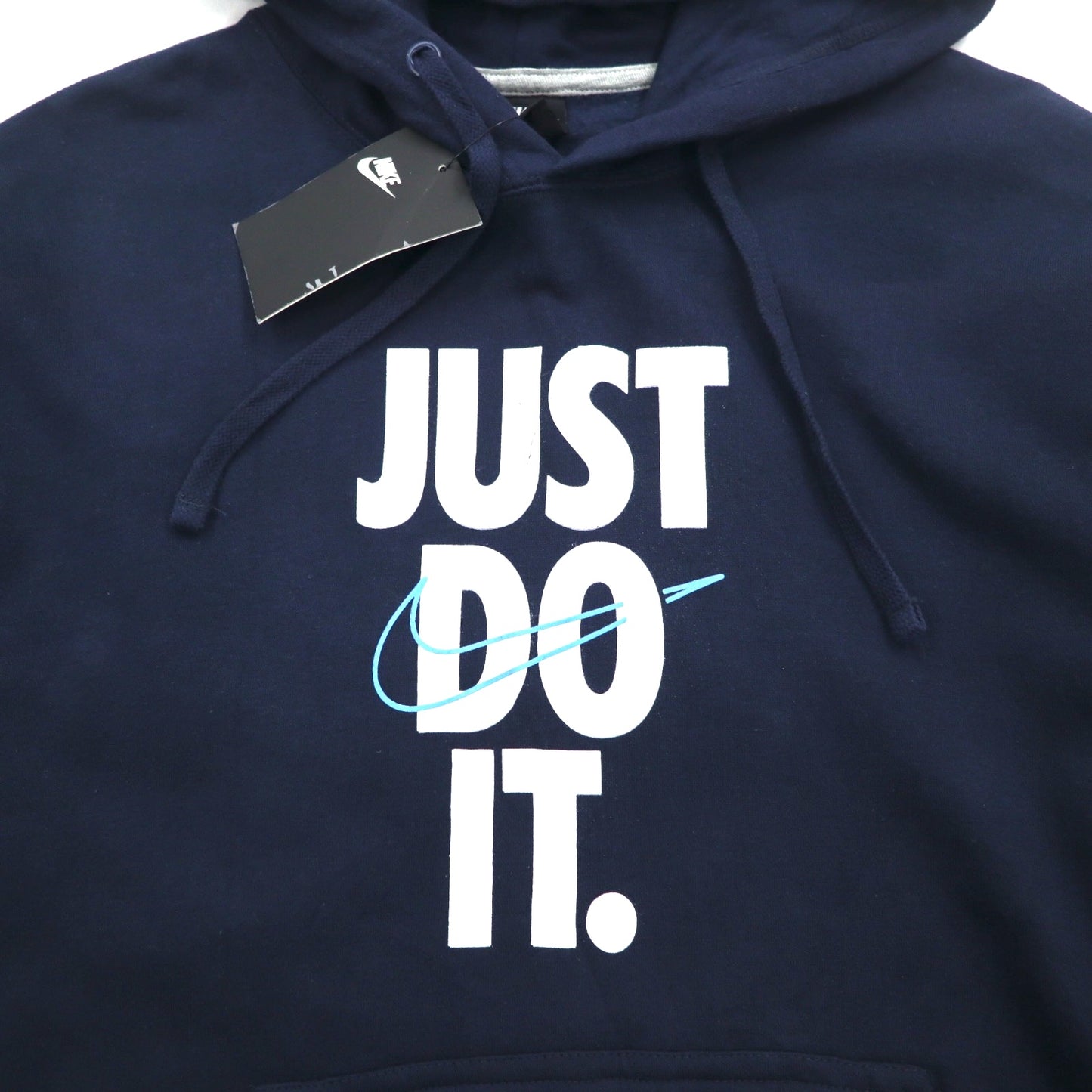 NIKE プルオーバー パーカー L ネイビー 裏起毛 スウッシュロゴ JUST DO IT HOODIE 928717-451 未使用品